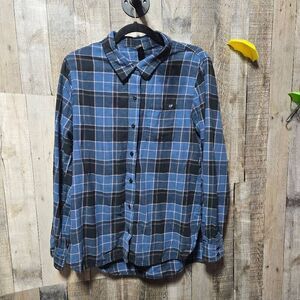 Fox Racing Blue Tartan Plaid Flannel Button Down Shirt